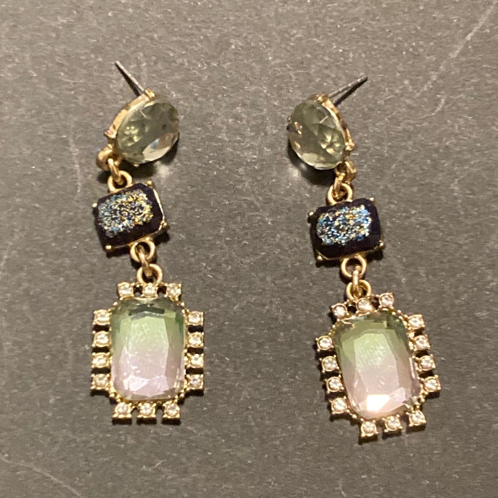 Green Square Drop Earrings